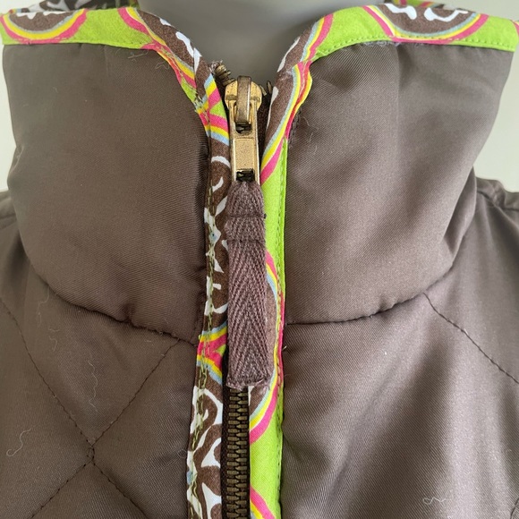 Dizzy Lizzy Brown Quilted Vest with Lime Green and Brown Lining M NWT - Picture 6 of 10